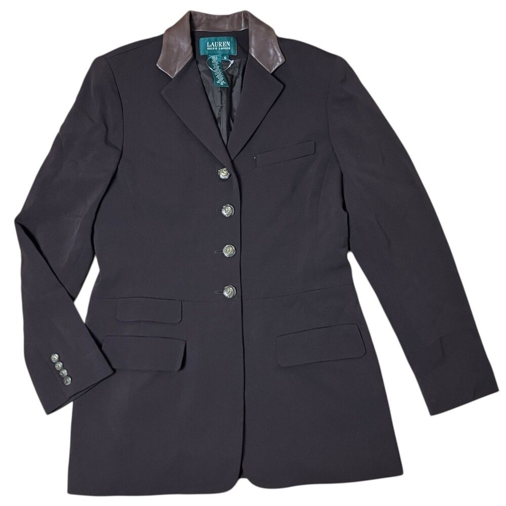 Lauren Ralph Lauren Brown Wool Leather Collar Horse Buttons Equestrian Blazer - Picture 2 of 14